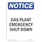 Signmission Safety Sign, OSHA Notice, 7" Height, Gas Plant Emergency Shut Down Sign, Portrait OS-NS-D-57-V-13021 - alternate 1